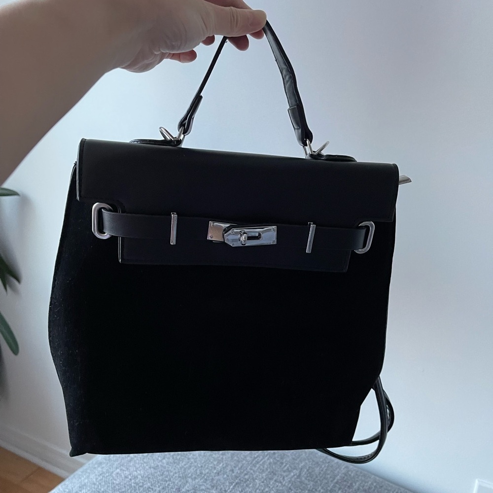 Faux Suede black mini backpack - Picture 3 of 9